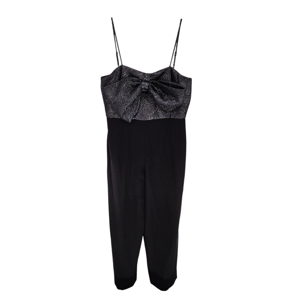 Anne Klein Womens Metallic Jumpsuit Size 12 Black with Metallic Bow